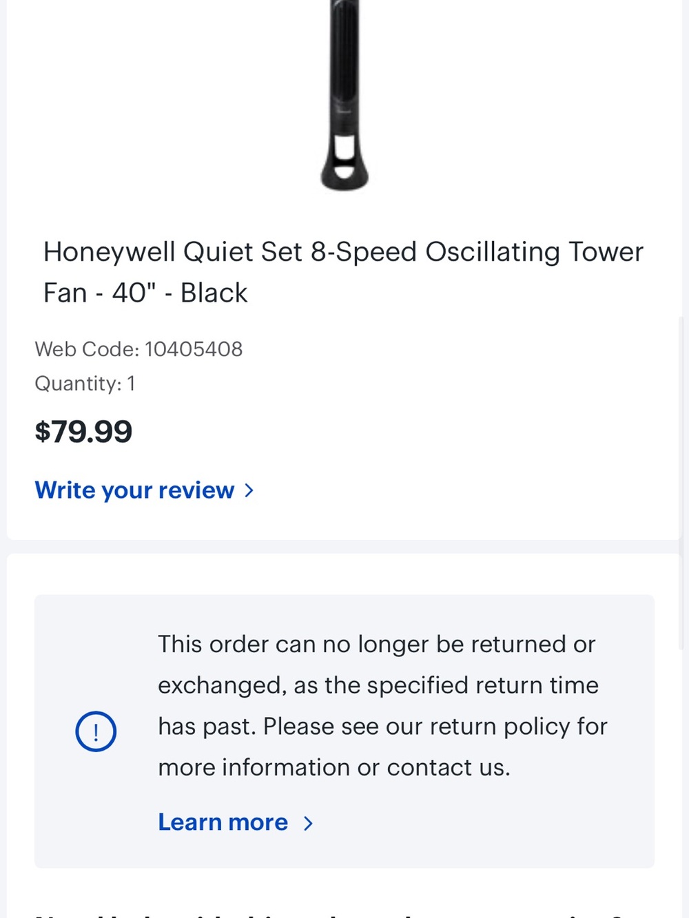 Honeywell Black 8-Speed Oscillating Tower Fan